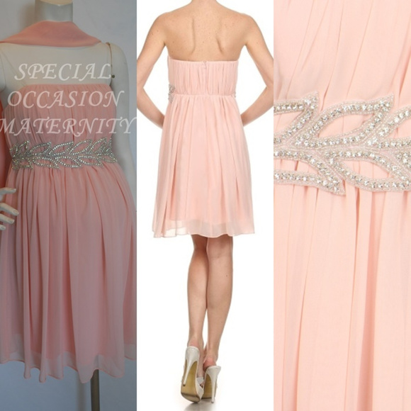 Sheer Blush Strapless Chiffon Rhines Prom - Picture 12 of 14